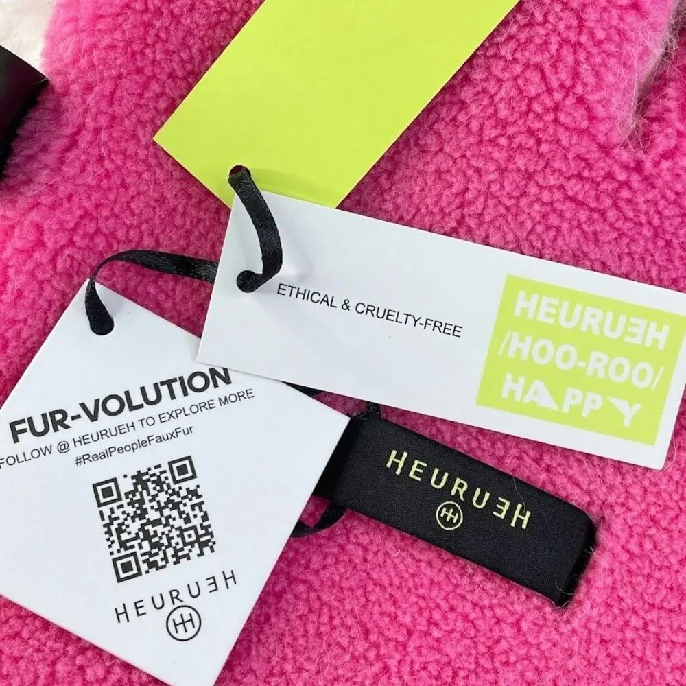 Heurueh Hybrid Pull Thru Scarf Winter White Vegan Fur Pink Fleece Lined $180 NEW
